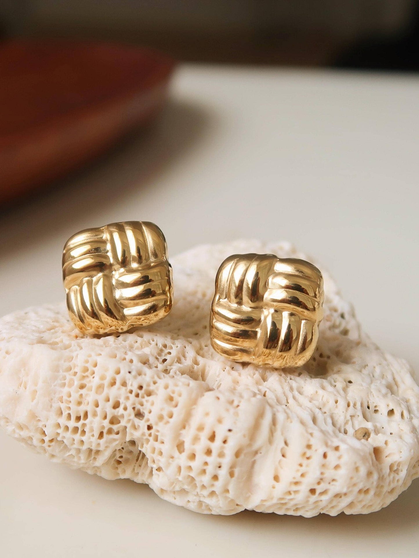 Lilah Gold Textured Knit Stud Earrings