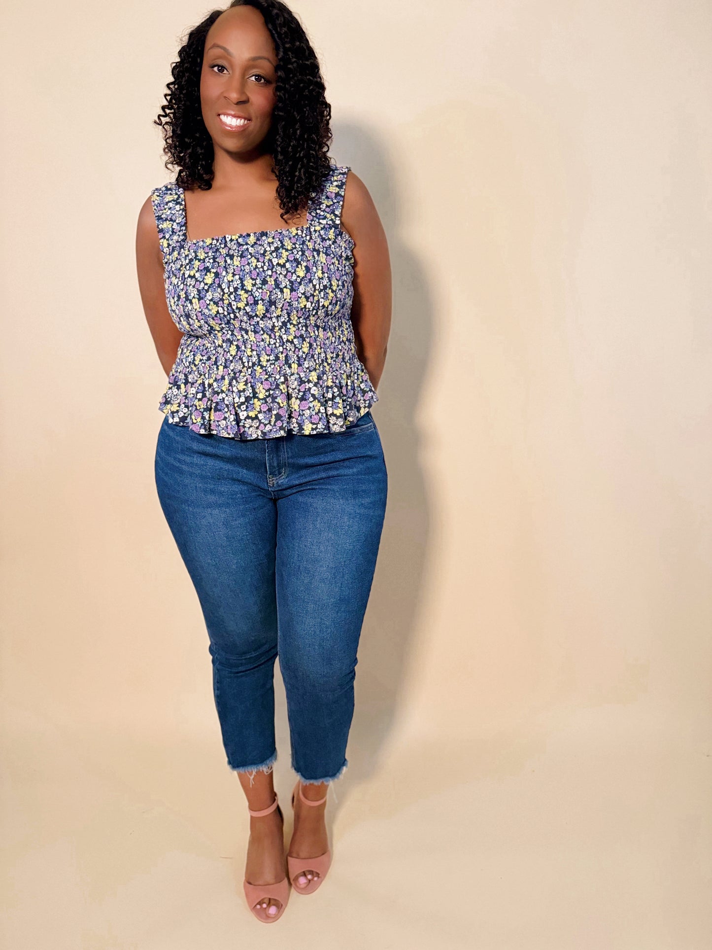 High Rise Crop Regular Straight Denim Jeans Front View denim womens clothing crop cropped dark jean High rise jeans Crop jeans straight leg jeans