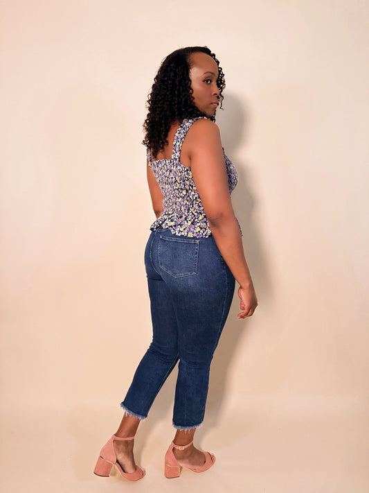 High Rise Crop Regular Straight Denim Jeans Side View denim womens clothing crop cropped dark jean High rise jeans Crop jeans straight leg jeans