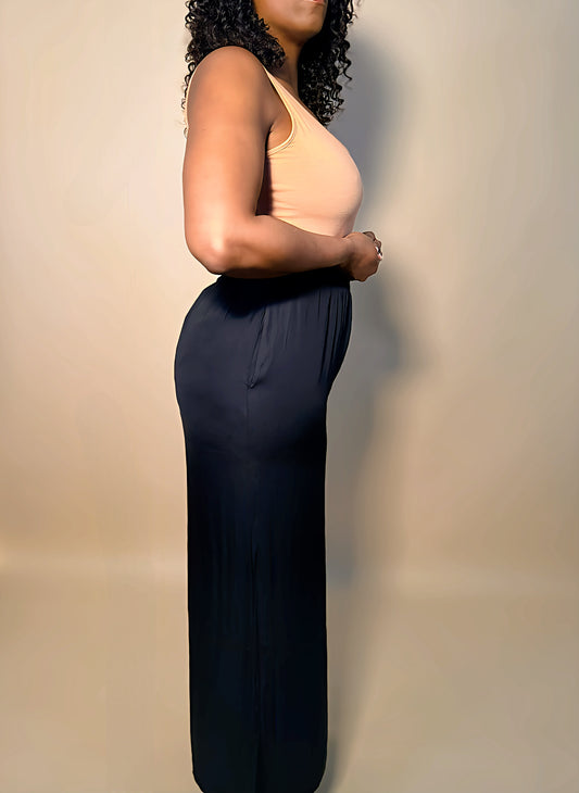 Light_weight_Satin_pants_in_black Side View Women’s casual pants Comfortable women’s pants