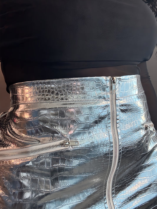 Women’s clothes, female, silver, metallic skirt, midi length, pencil, bodycon