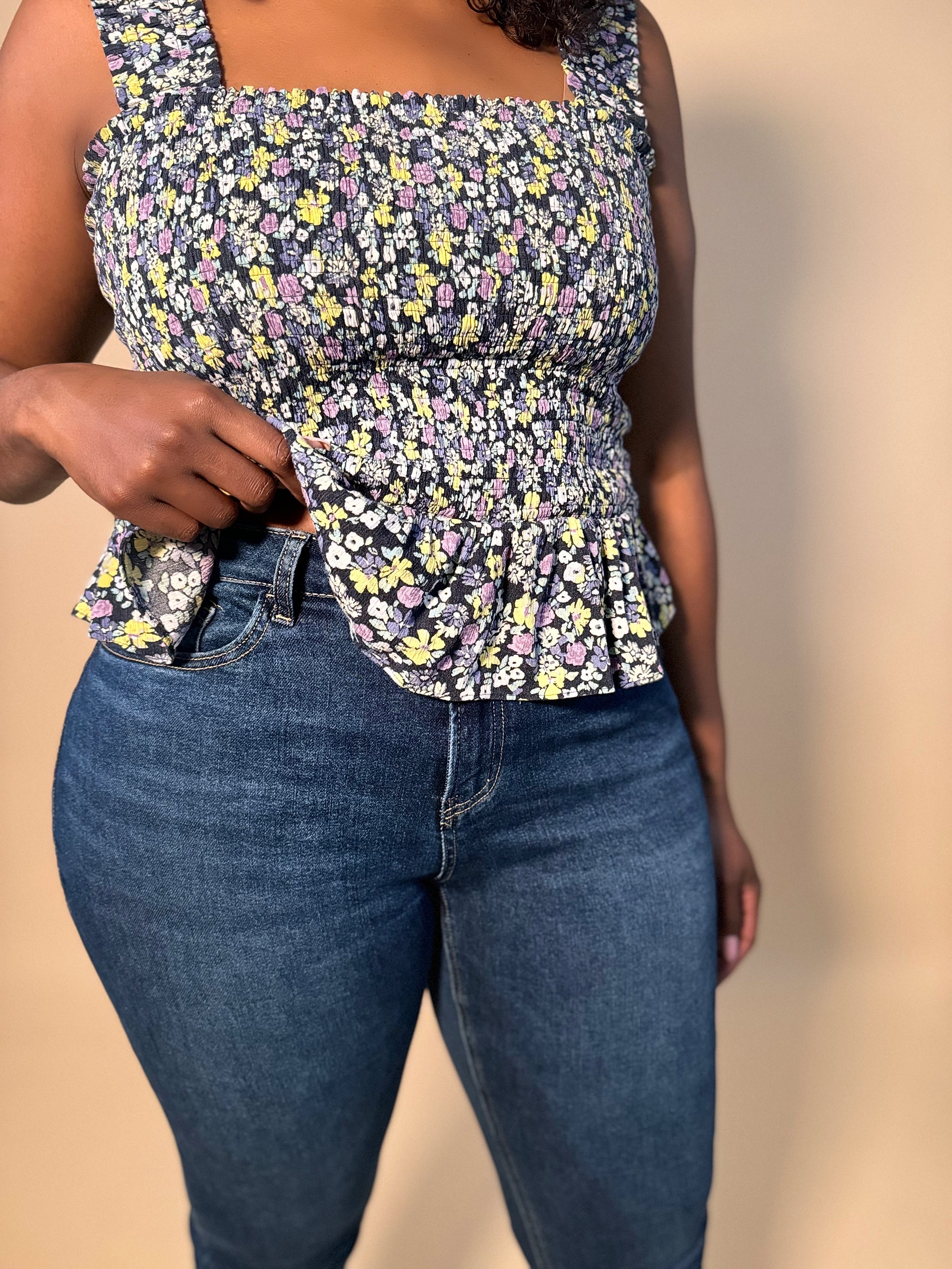 High Rise Crop Regular Straight Denim Jeans Front Detail View denim womens clothing crop cropped dark jean High rise jeans Crop jeans straight leg jeans
