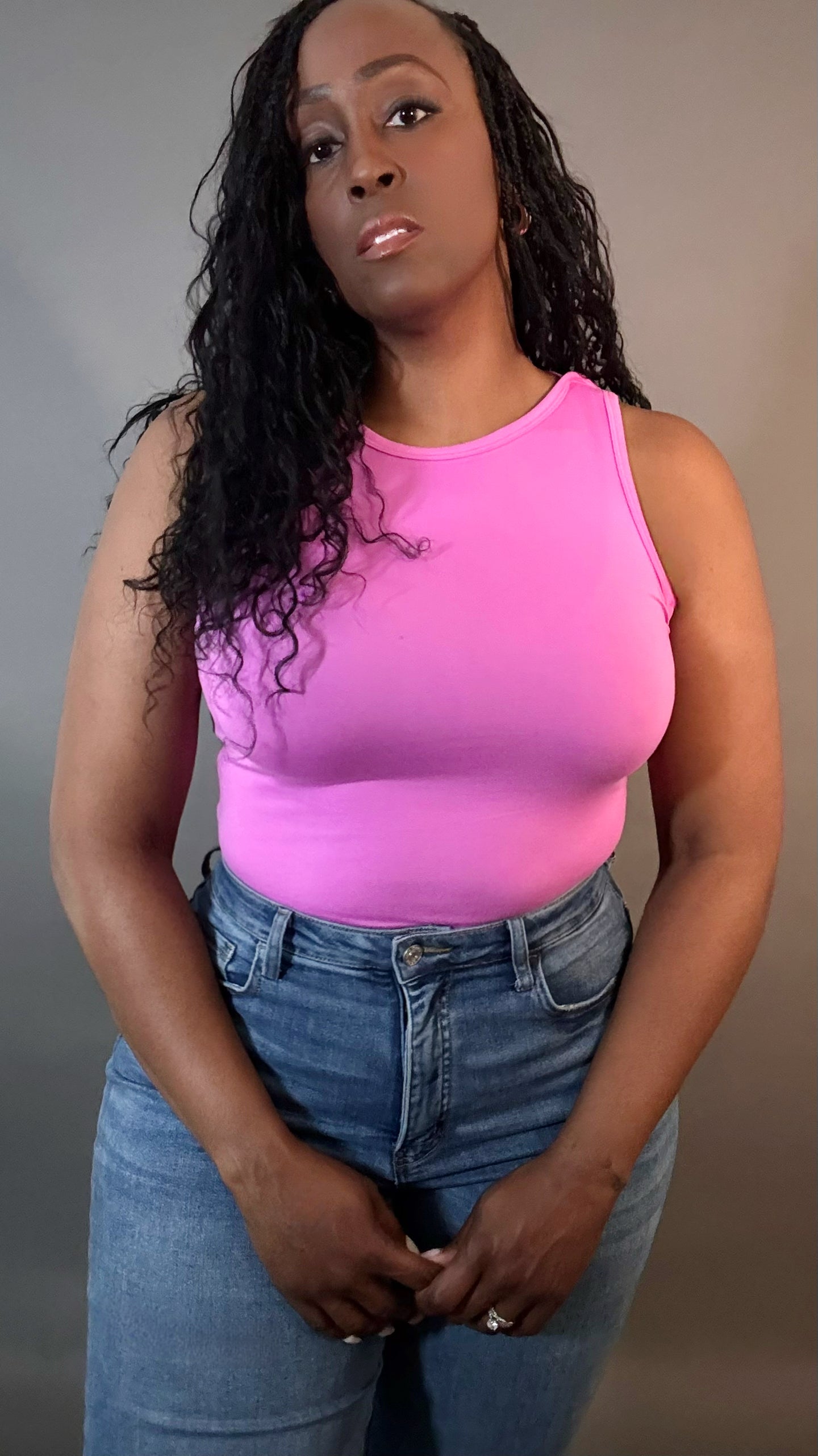 Boat Neck Sleeveless Bodysuit Bright Pink