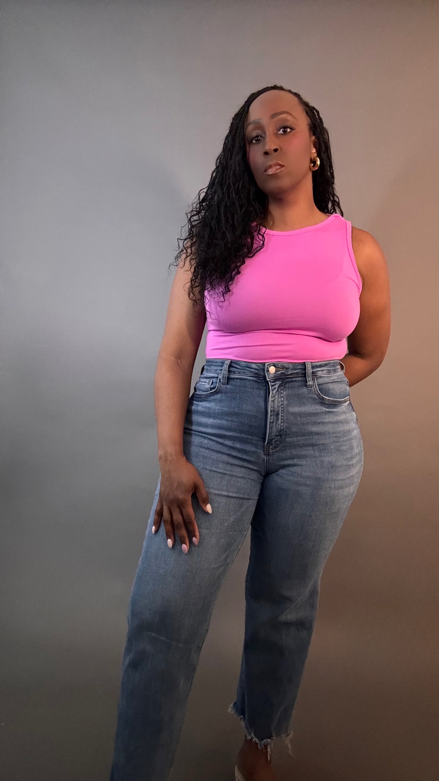 Boat Neck Sleeveless Bodysuit Bright Pink